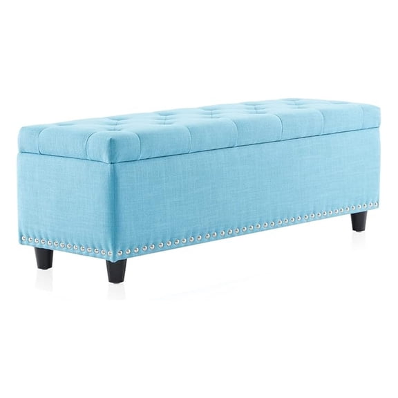 47" Storage Ottoman, Storage with Safety Close Hinge, Linen Button-Tufted Ottoman for Living Room, Entryway, Hallway, Foot Rest, Support 300lbs - Blue