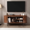 thumbnail image 1 of 47" TV Stand, Mid-Century Modern Media Console with Sliding Door & Storage, Walnut Entertainment Center for Living Room, Bedroom, Gaming Setup, 1 of 11