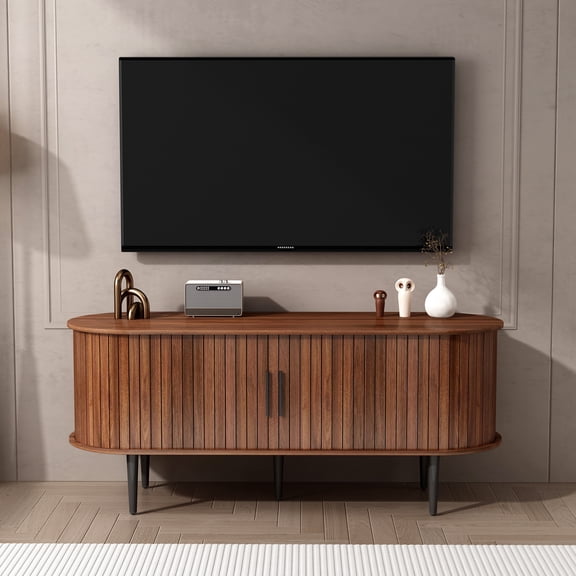 47" TV Stand with Storage Compartment and Sliding Door - Walnut Finish - Stylish TV Cabinet and Entertainment Center for Living Room, Bedroom, and Office