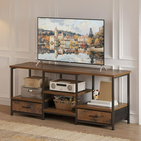  47" TV Stand with Built-in Power Outlet & 2 Fabric Drawers, Media Console with Storage for Living Room, Bedroom