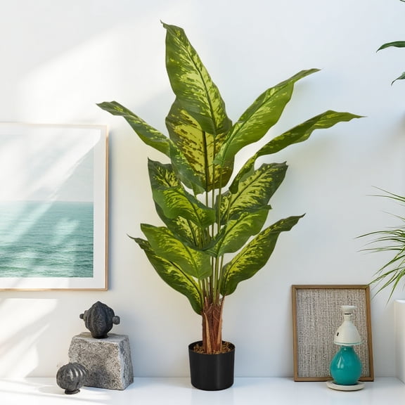 47" Tall Artificial Evergreen Tree - Indoor Faux Potted Plant with Real Touch Leaves, Low Maintenance Floor Greenery for Home, Office & Apartment