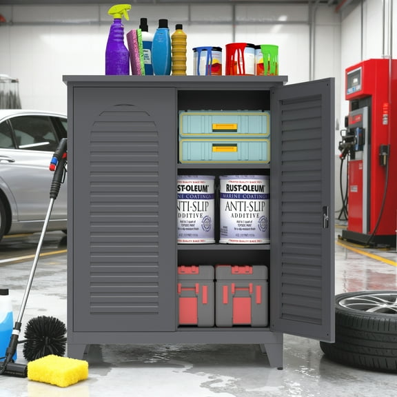 47'' Tall Metal Tool Storage Cabinet, with Ample Storage Space for Garage,Warehouse,Garden,Office, Living Room,Bathroom,Utility Room ( Slate )