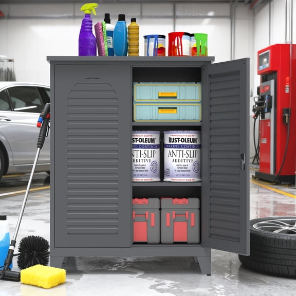 47" Tall Metal Tool Storage Cabinet, with Ample Storage Space for Garage,Warehouse,Garden,Office, Living Room,Bathroom,Utility Room ( Slate )