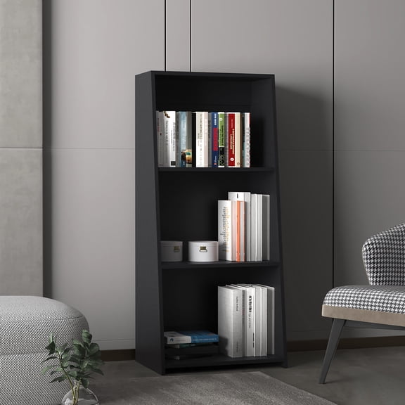 47" Tall Three-Tier Black Ladder Bookcase / Display Decor in Office or Living Room