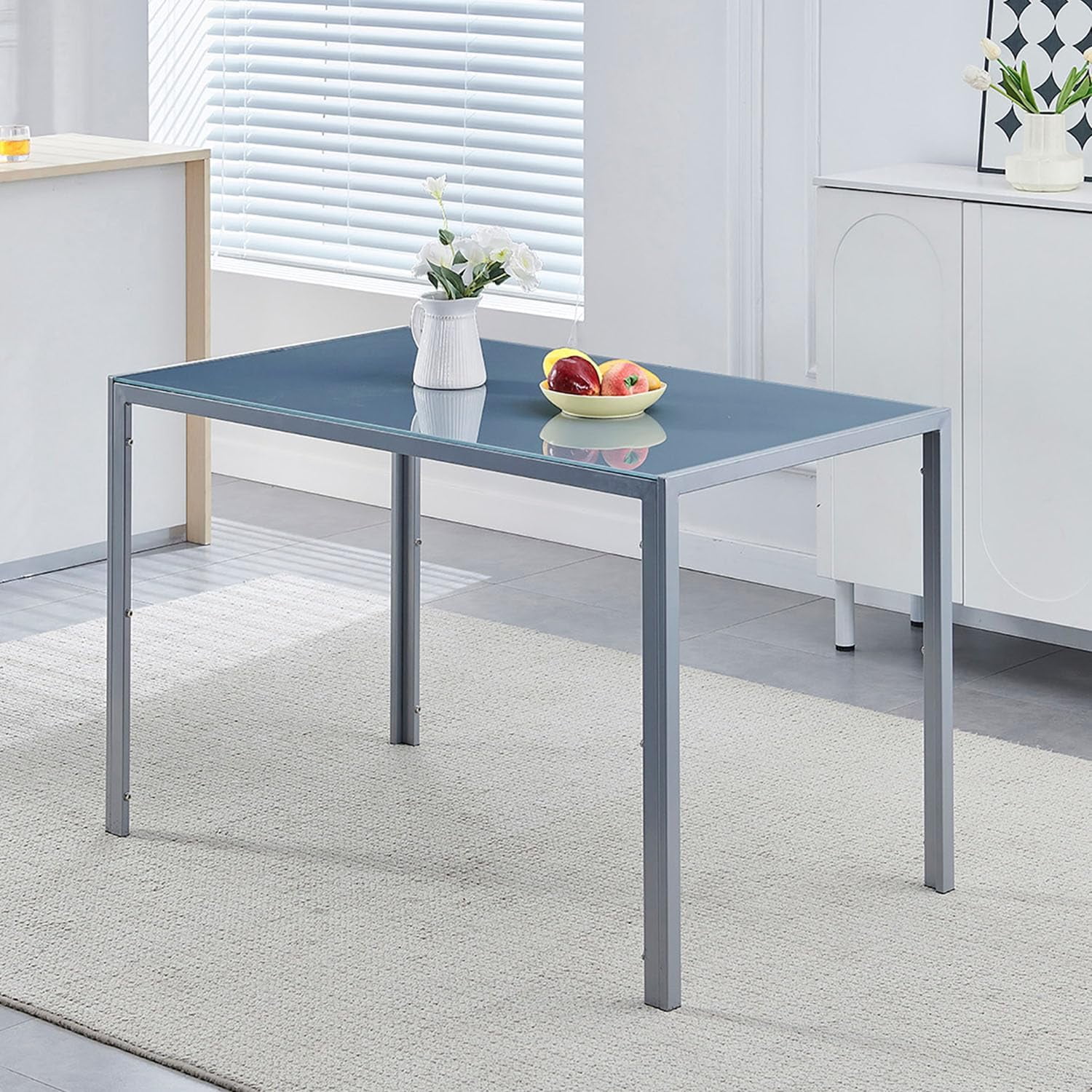 47" Tempered Glass Dining Table Modern Kitchen & Dining Room Table for ...