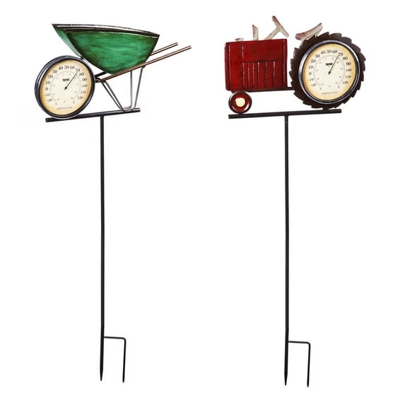 47" Thermometer Stake, Wheel Barrow/Tractor, 2 ASST