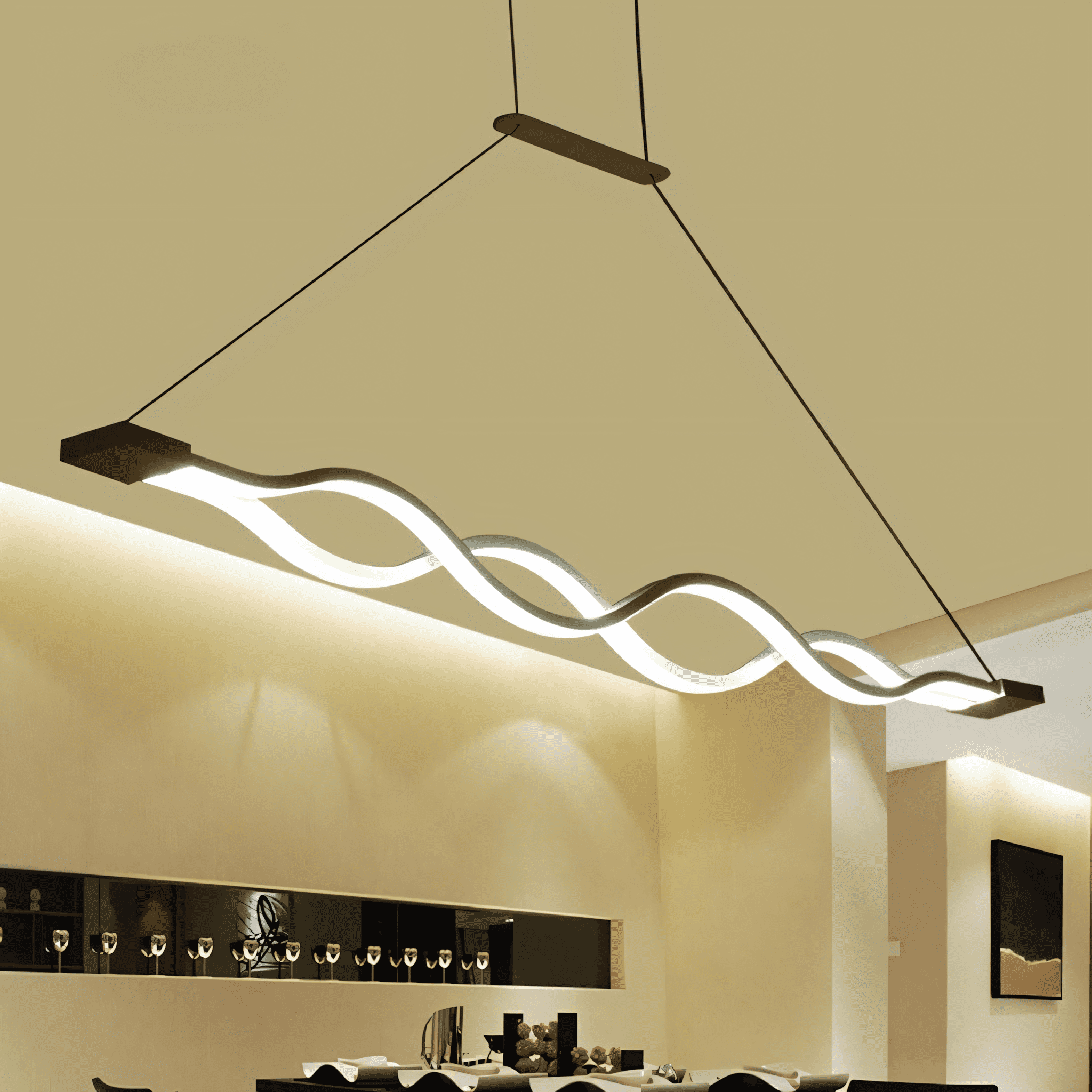 47" Two Wave Modern Black LED Pendant Light FIxture