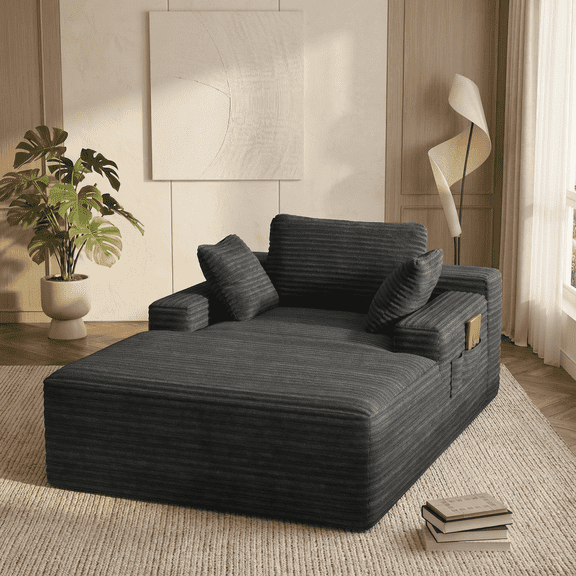 47" Ultimate Cloud Sofa, Oversized Chaise Lounge Sleeper with Plush Corduroy Fabric, No Assembly Required, Cloud Couch for Living Room - Gray