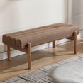 thumbnail image 1 of 47" Upholstered Entryway Bedroom Bench End of Bed, Modern Brown Chenille Tufted Bedroom Indoor Bench with Wood Natural Finish, Entry Ottoman Bench for Hallway Window Dining Living Room, 1 of 6