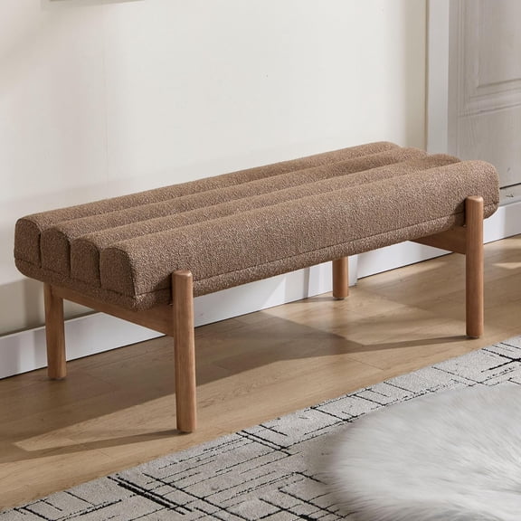 47" Upholstered Entryway Bedroom Bench End of Bed, Modern Brown Chenille Tufted Bedroom Indoor Bench with Wood Natural Finish, Entry Ottoman Bench for Hallway Window Dining Living Room