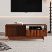 ATJafurn 47" Walnut Finish Coffee Table, Wooden Mid Century Modern Brown Center Table with Drawers and Open Storage for Living Room Apartment
