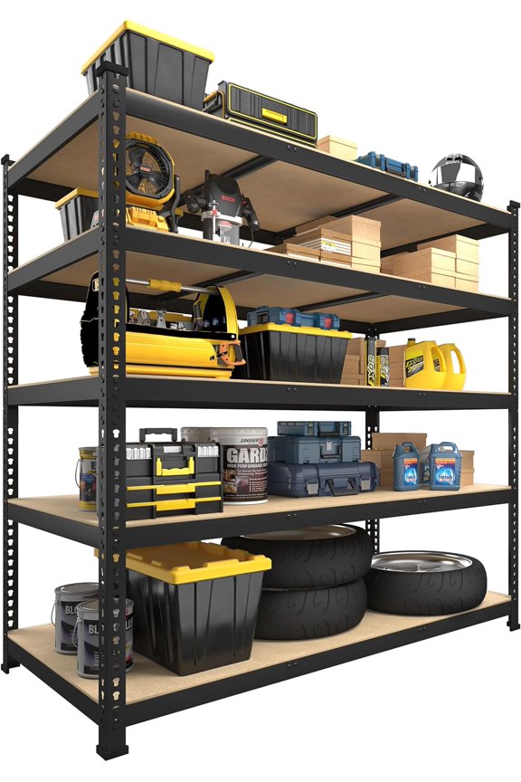 47"W x 18"D x 71"H 5 Tier Adjustable Garage Storage Shelving, Metal Storage Utility Rack Organizer Shelf Unit for Warehouse Pantry Closet Kitchen Basement, Black