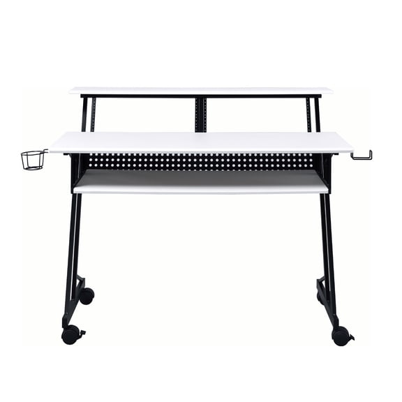 Music Recording Studio Desk with Keyboard Tray, White and Black