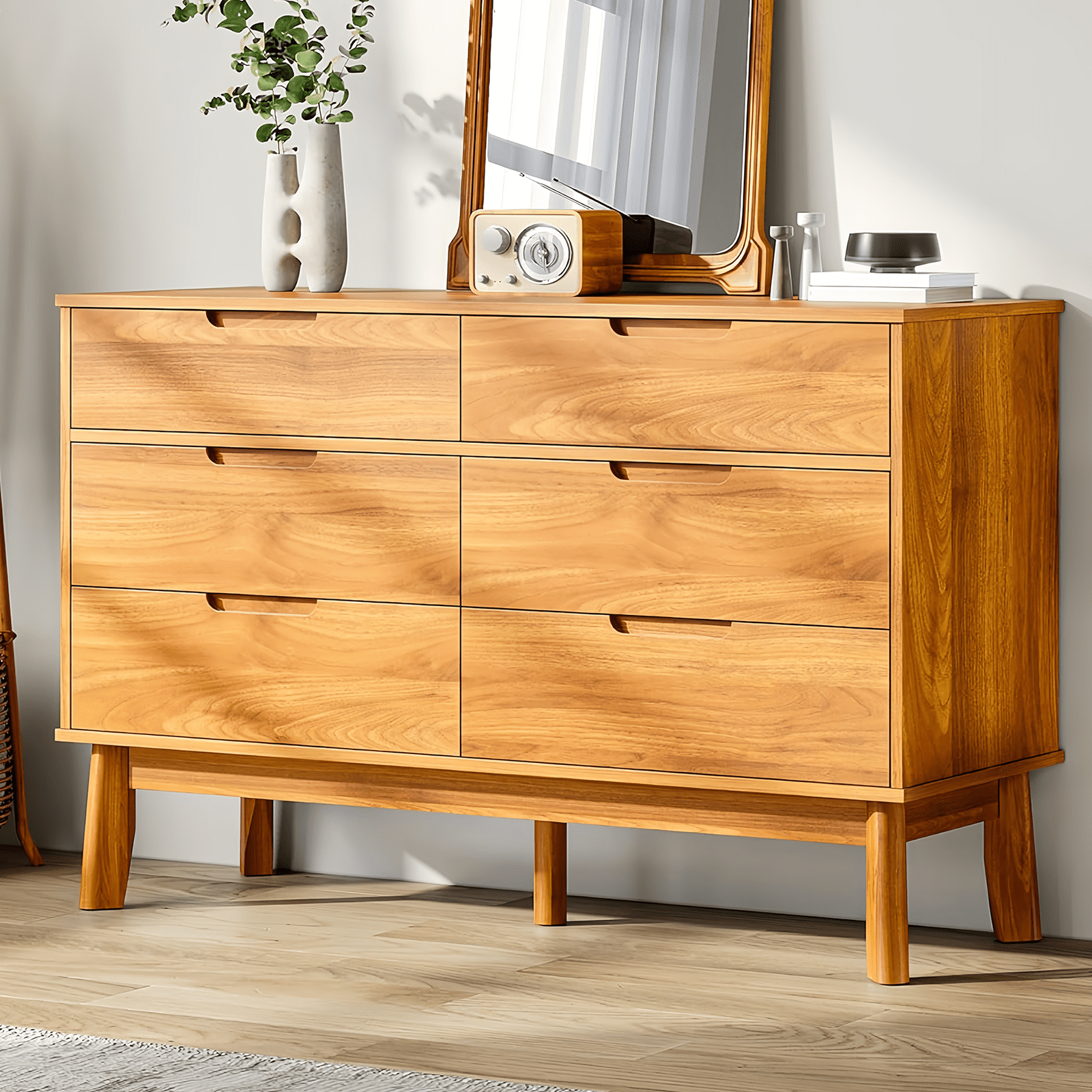 mid century modern horizontal dresser Mid Century Modern 4 Drawer Walnut/ Birch Dresser