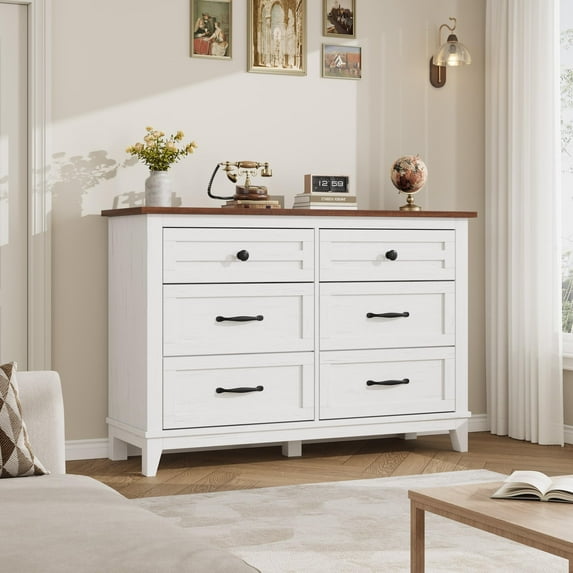 47 in Wide Dresser for Bedroom with 6 Drawers, Drawer Dresser with Storage Freestanding, Wooden Closet Storage Chest for Living Room, Bedroom, Entryway