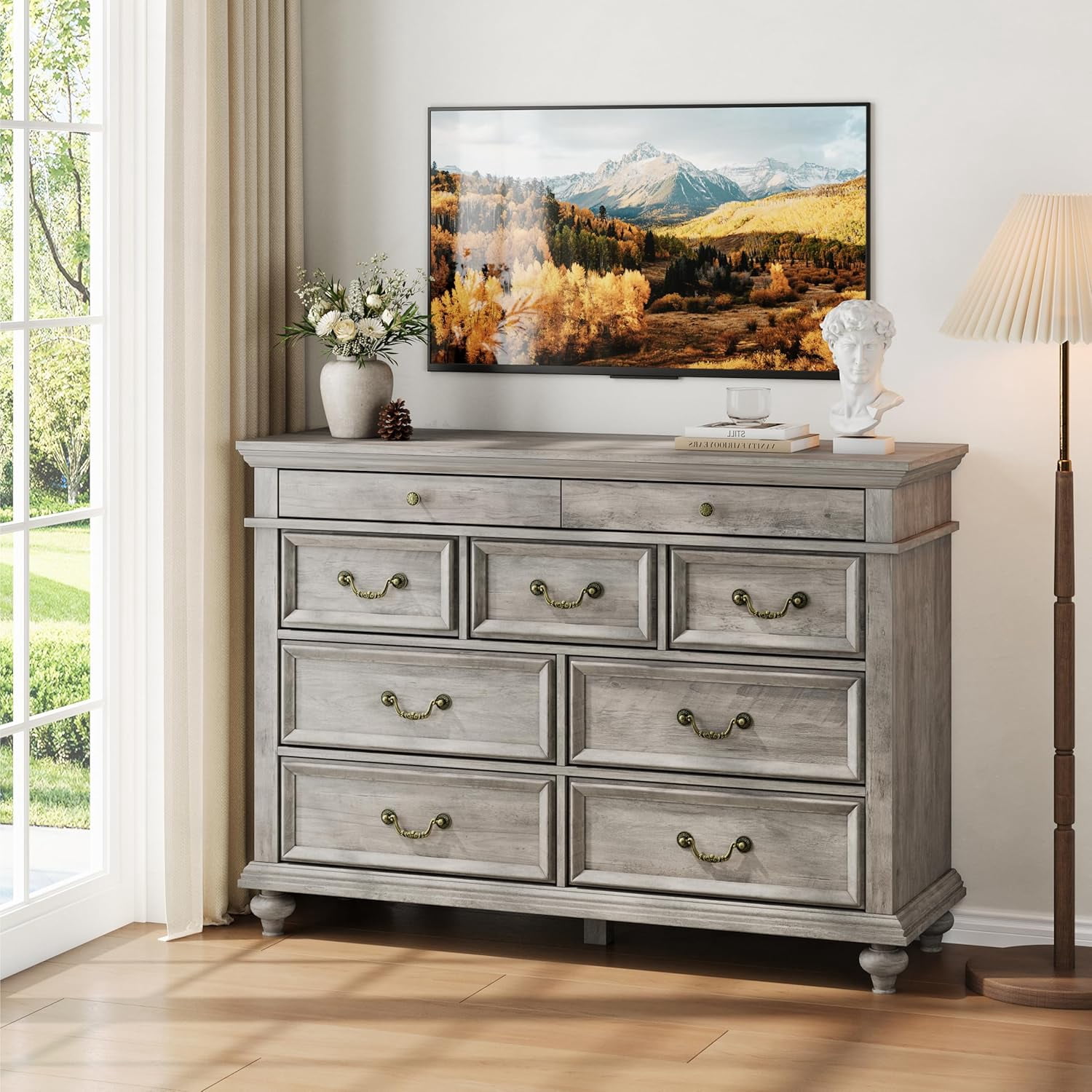 living spaces grey dresser Chase Grey Wood 6-Drawer Dresser