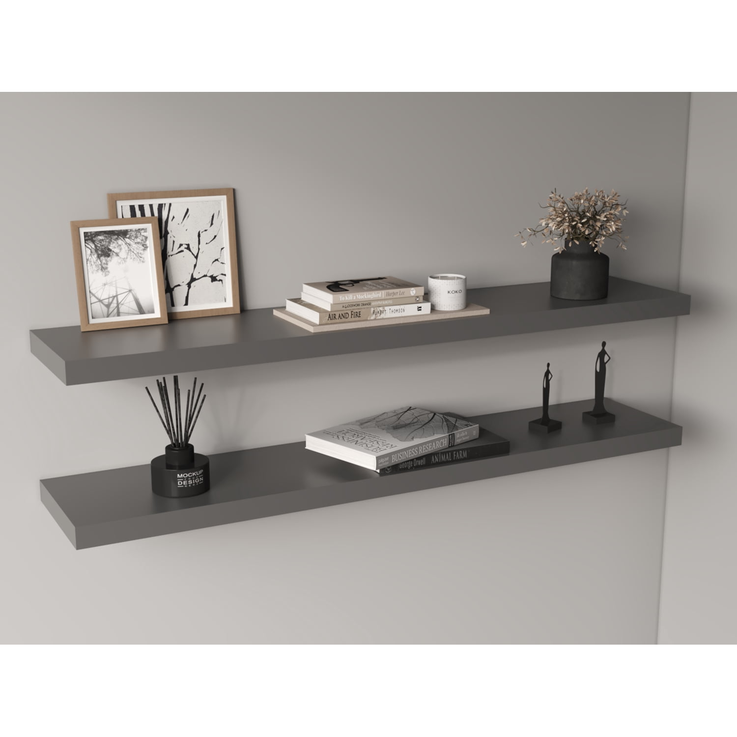 47" Wide Floating Shelves Set of 2, Grey Shelves for Wall Decor and Living Room Storage