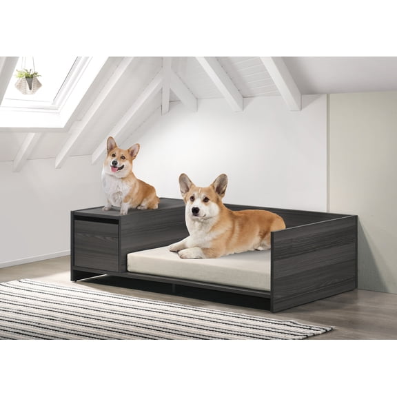 47" Wide Modern Comfy Pet Bed with Cushion Removable Cover Side Storage Compartment Pet Sofa Furniture