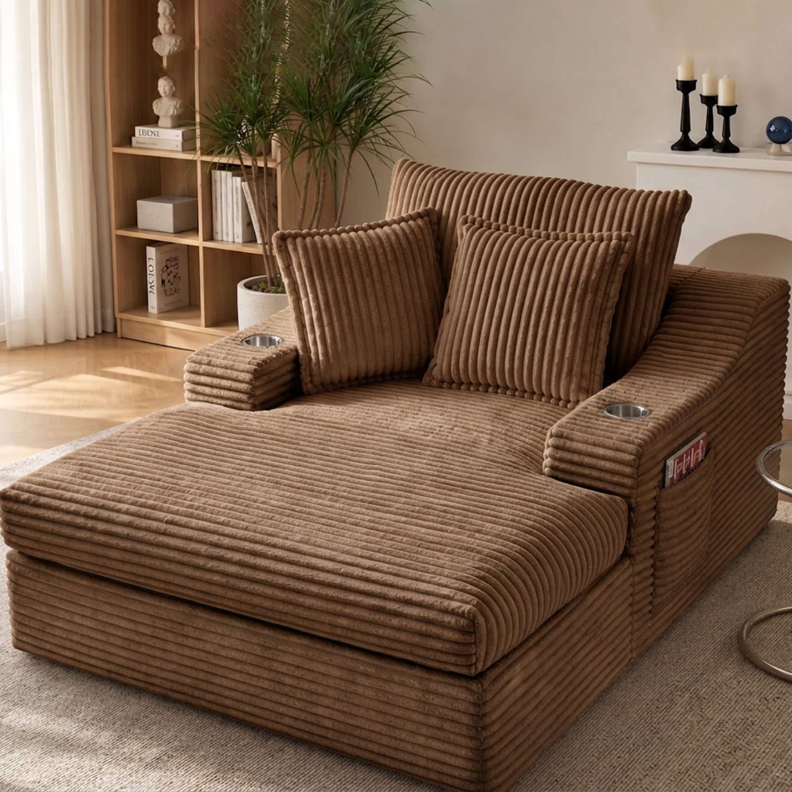 47" Wide Oversized Single Chaise Lounge Chair, 67'' Sleeper Sofa Bed with Cup Holders & 3 Pillows