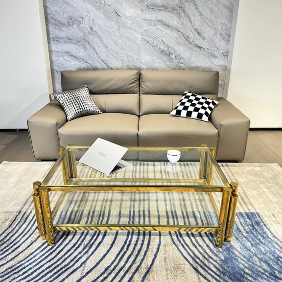 47" Wide Rectangular - Two - Tier Glass Shelving - In Home Workspaces - Sturdy Frame Coffee Table