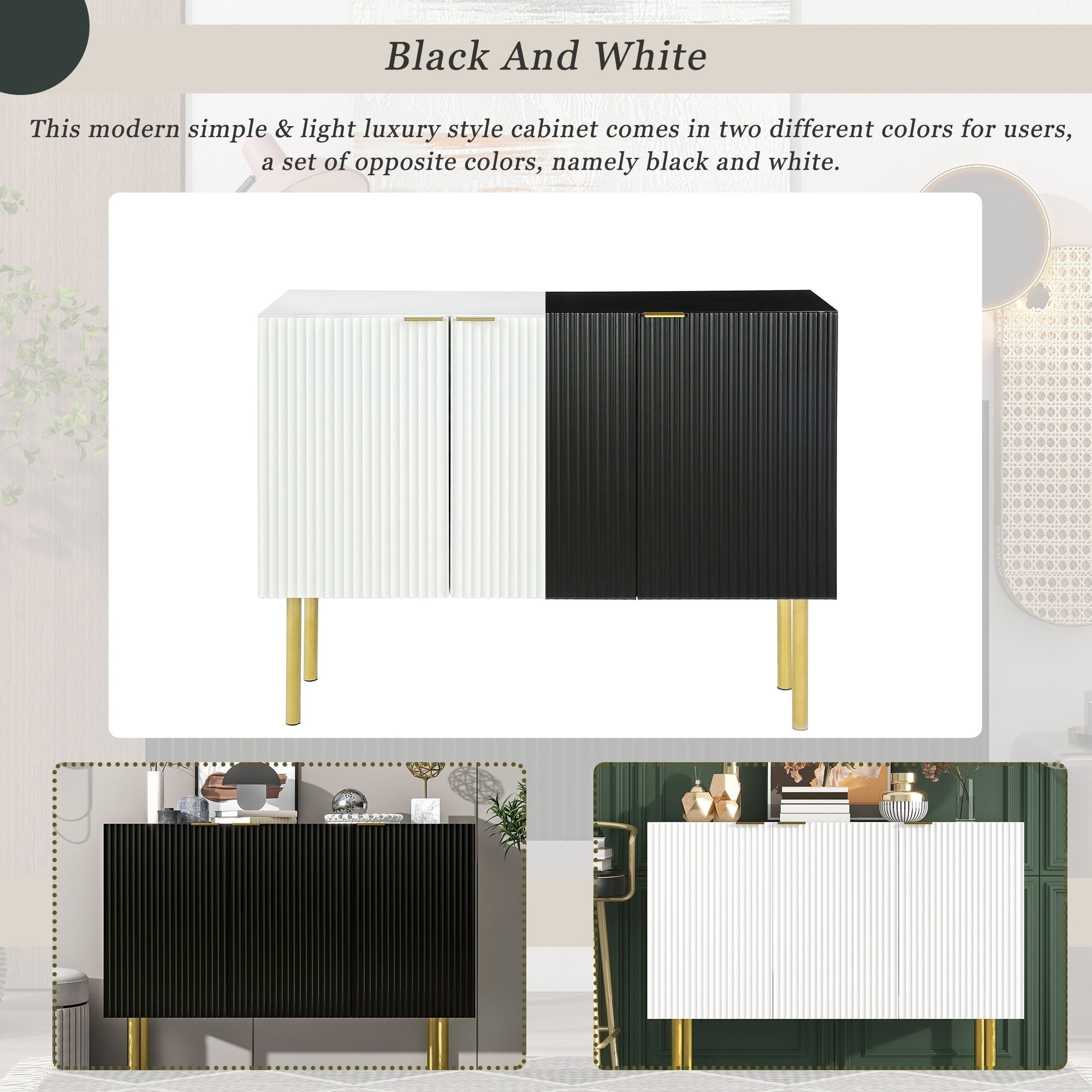 Black and White Modern MDF and Particleboard Sideboard with Gold Legs