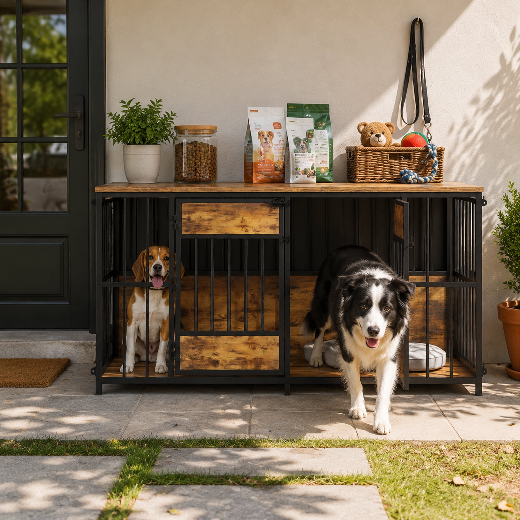 47" Wooden Dog Crate Furniture with Storage Top, Large Dog Cage for Home