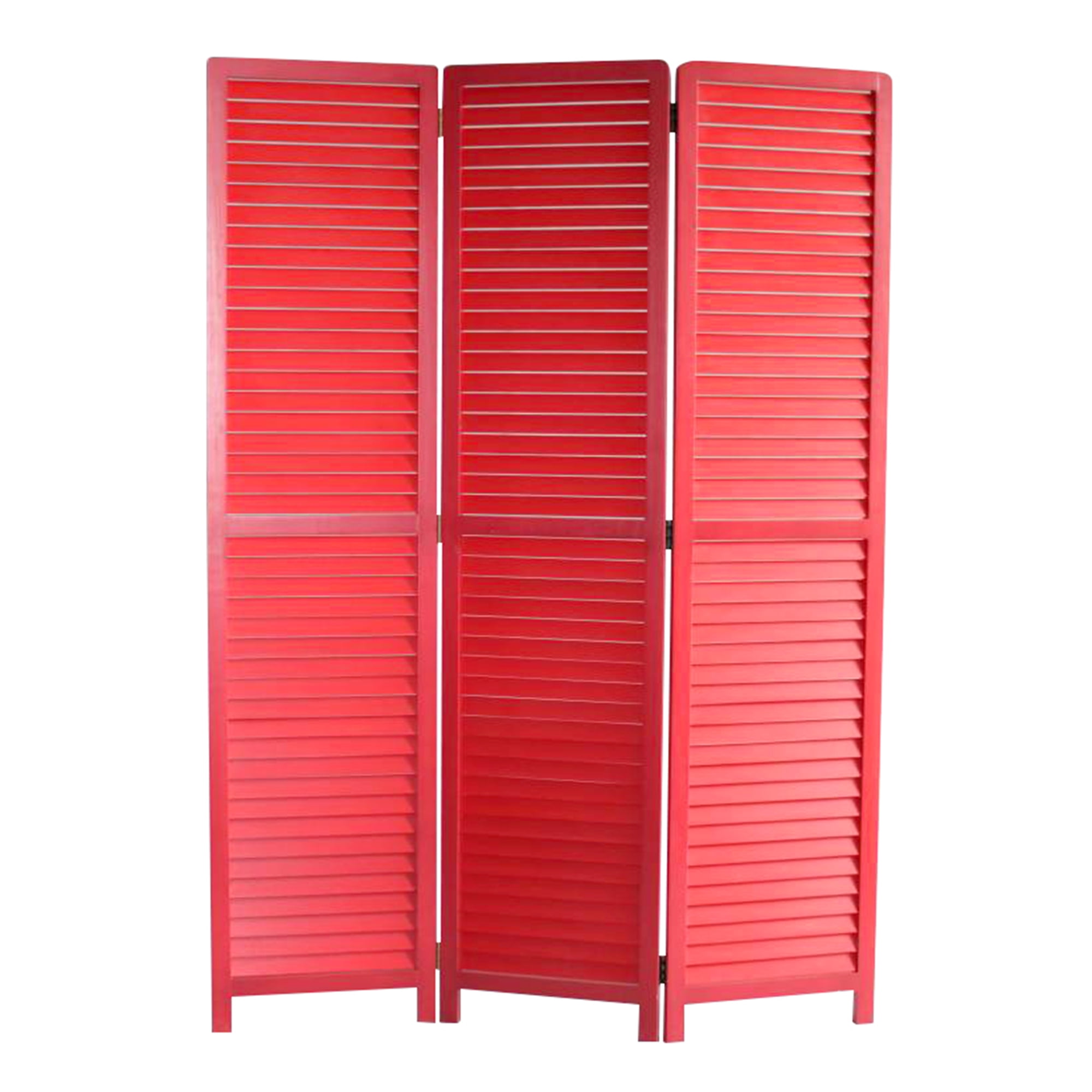47" x 67" Red Bamboo and Wood 3-Panel Screen