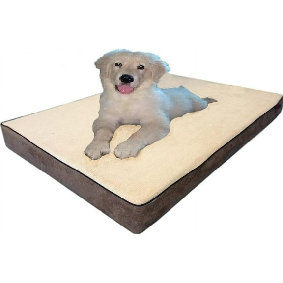 47"X29"X4" Beige Color Gusset Style Orthopedic Waterproof Memory Foam Pet Bed Pad for Large Extra-Large Dog Crate Size 48"X30" with 2 External Covers
