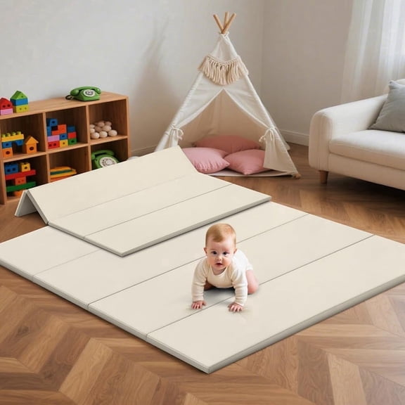 Baby Playmat for Infant, Newborn, Soft Floor Mat for Sit, Rest, Sleep & Play, Waterproof Indoor Outdoor Use 47" x 47" x 1.2",Beige+Grey
