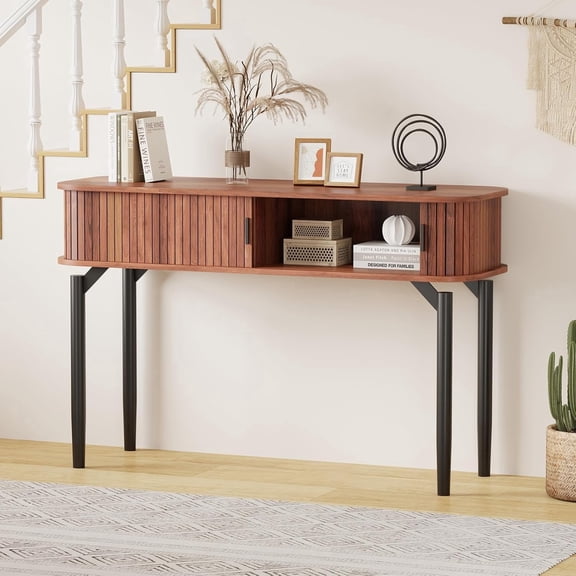 47 in Console Table with Fluted Sliding Doors, Narrow Entryway Table with Storage for Living Room/Hallway