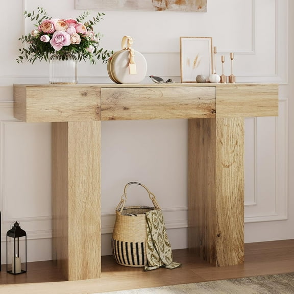 47 in Farmhouse Console Table with Drawer,Wooden Rectangular Sofa Table Behind The Couch, Entryway Console Table for Hallway, Living Room,Natural