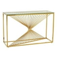 thumbnail image 1 of 47 in. Glen Sofa Console Table with Tempered Glass Top & Twisted Slatted Design, Gold, 1 of 1