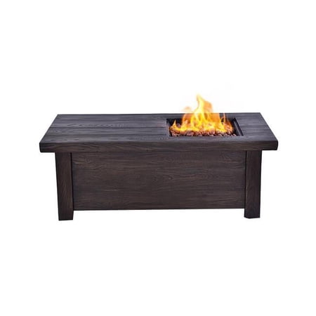47 in. Melardo Long Fire Pit Table With Round Burner Kit, Wood Texture