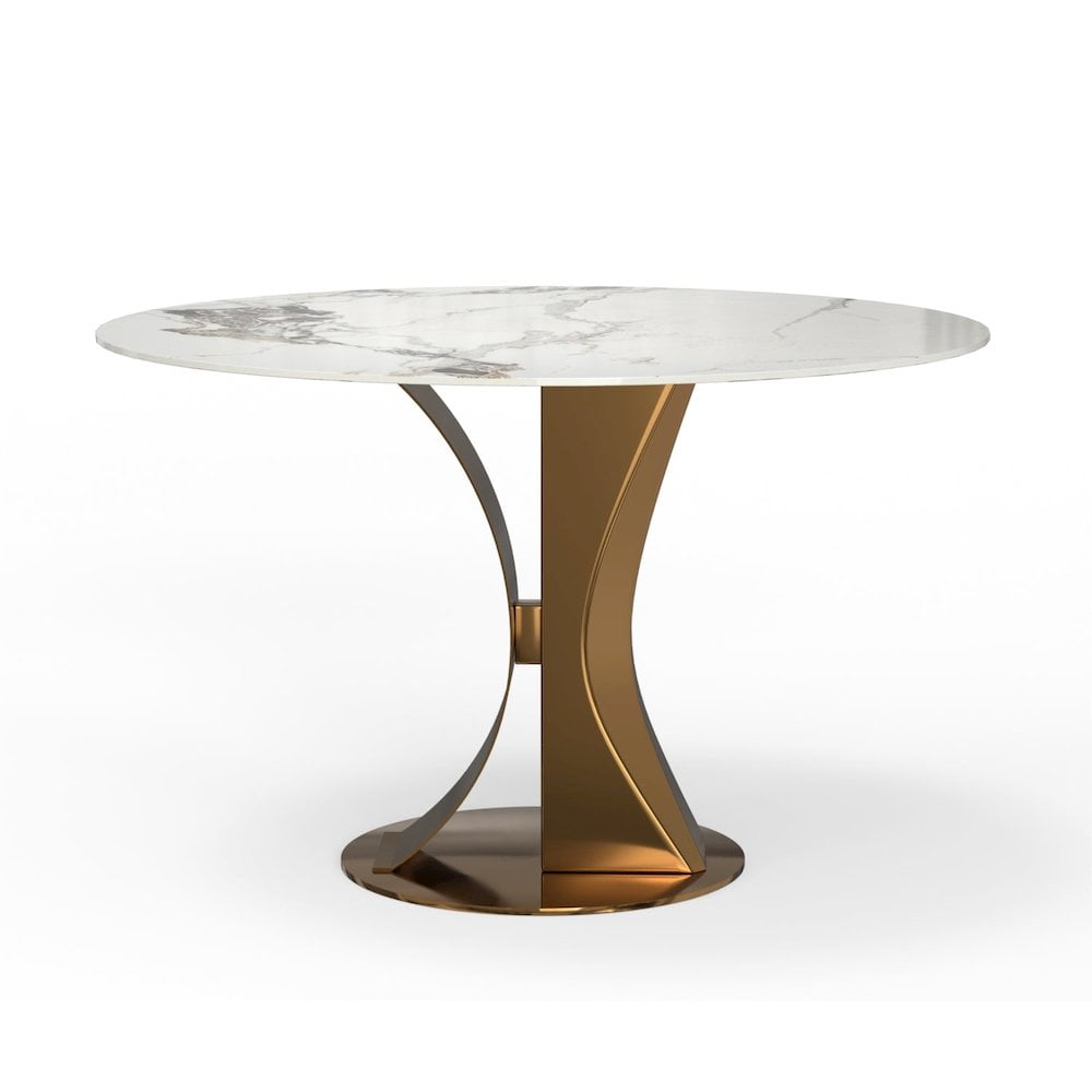 47 in Round White Sintered Stone Dining Table with Brushed Gold Base ...