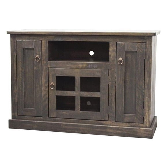 47 in. Rustic TV Stand with 2 Fixed Wood Shelves, Rustic Yellow