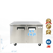 Cooler Depot 47 inch 9.55 cu.ft, 35 1/2" heigh Commercial Undercounter refrigerator, 2 Solid Doors, Stainless steel exterior, NSF certified.