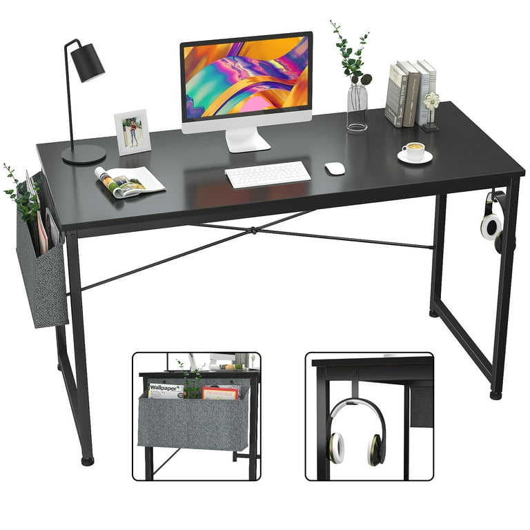 Cubiker Computer Desk 40 inch Home Office Writing Study Desk, Modern Simple  Style Laptop Table with Storage Bag, Black