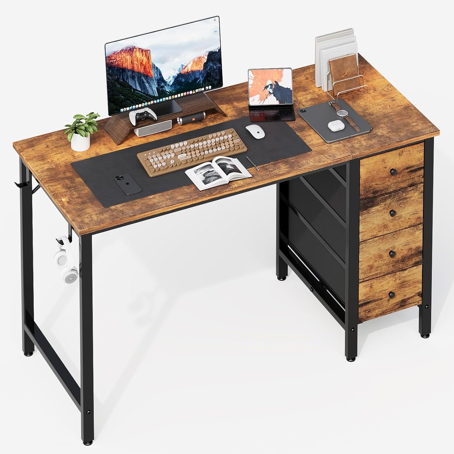 47 inch Computer Desk with 4 Drawers, Writing Work Study Desk for Home