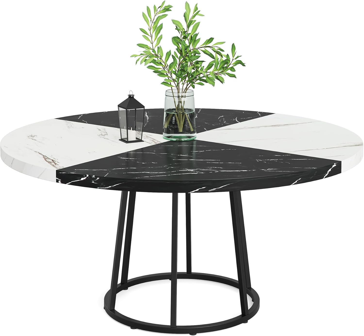 47 inch Dining Table for 4 People, Round Dinner Tables with Faux Marble