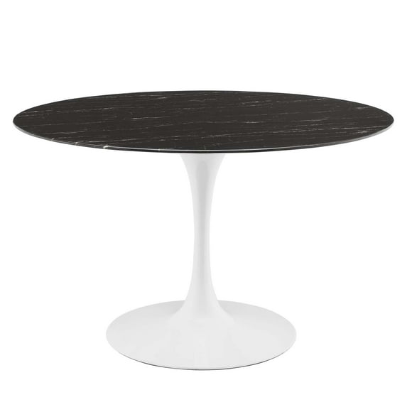 47 inch Dining Table, Round, Black White, Wood, Metal Steel, Modern Contemporary Mid-Century, Kitchen Room Cafe Bistro Restaurant Hospitality