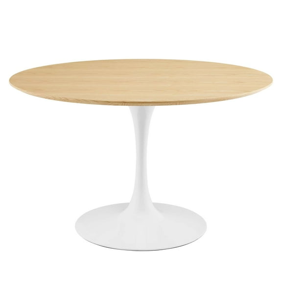47 inch Dining Table, Round, Natural Brown White, Wood, Metal Steel, Modern Contemporary Mid-Century, Kitchen Room Cafe Bistro Restaurant Hospitality