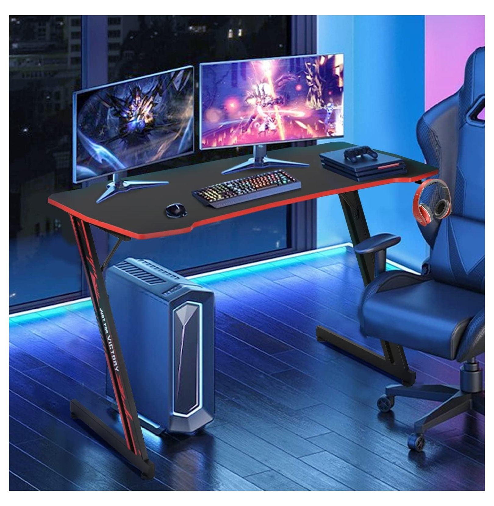 47 inch Gaming Z-Shaped Computer Desk PC Computer Table Home Office ...