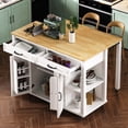 47 inch Kitchen Island with Extendable Dining Table, Rubber Wood Veneer ...