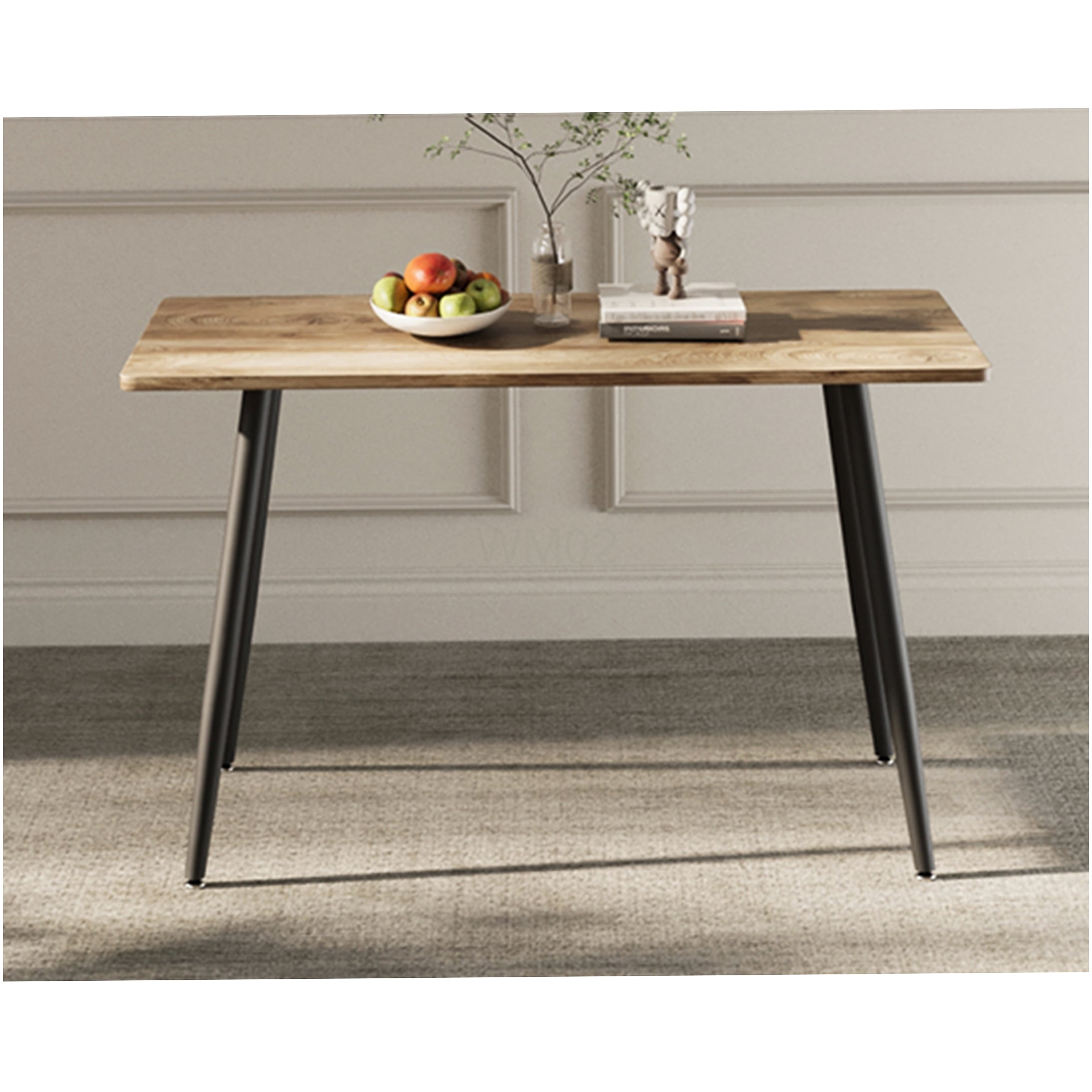 47 inch Modern Wood Dining Table with Black Metal Legs, Rectangular MDF ...