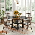47 inch Round Dining Table for 4, Wood Kitchen Table Large Dinner Table with Storage Shelf Metal