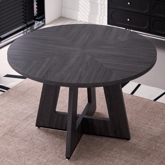 47 inch Round Dining Table, Farmhouse Circle Kitchen Table, Large Wood Dinner Table for 4, Wooden Pedestal Dinning Table for Dining Room, Mid Century Modern Style, Gray