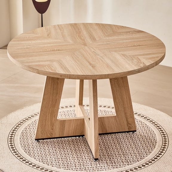 47 inch Round Dining Table, Farmhouse Circle Kitchen Table, Large Wood Dinner Table for 4, Wooden Pedestal Dinning Table for Dining Room, Mid Century Modern Style, Natural