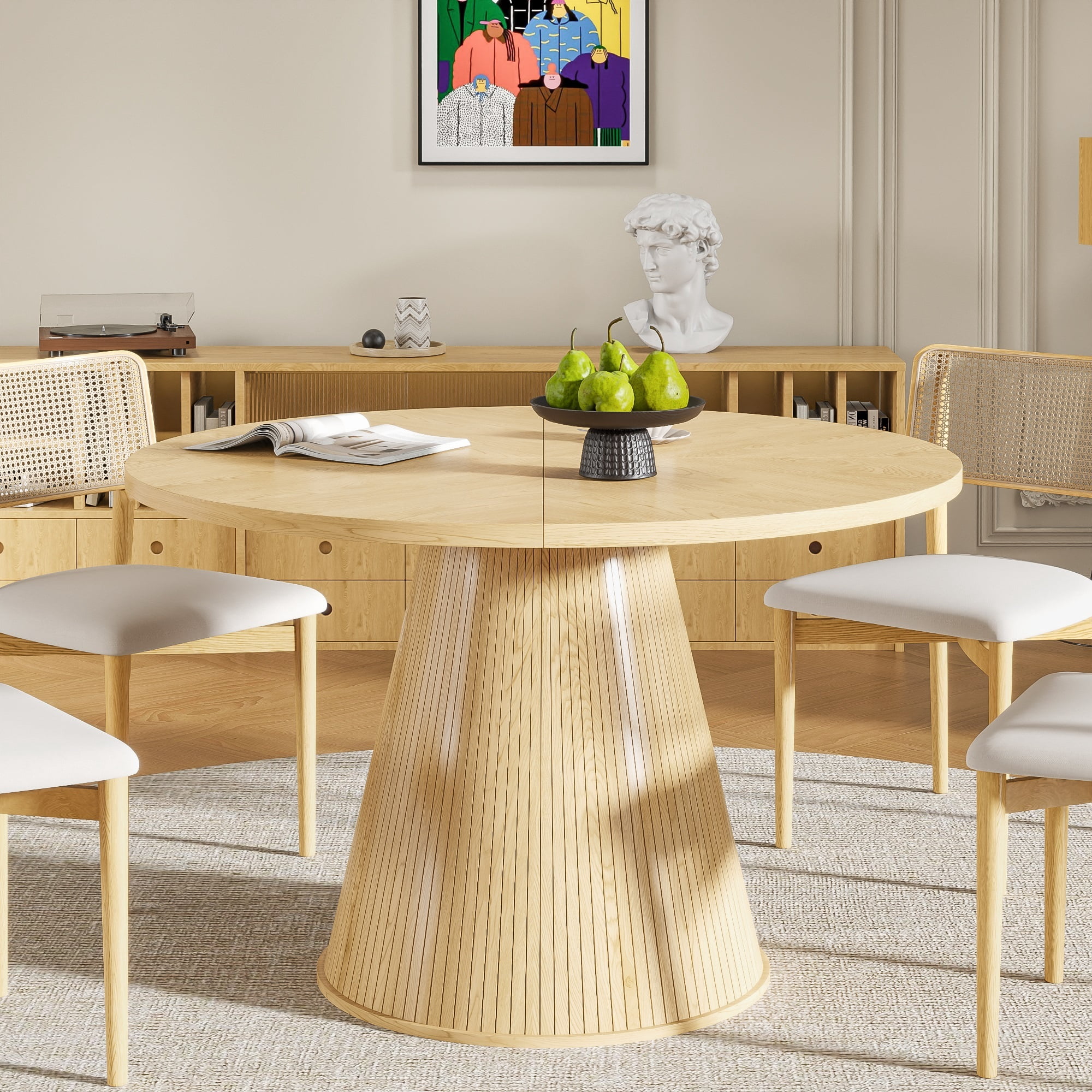 47 inch Round Dining Table for 4, Farmhouse Kitchen Table, Circle ...