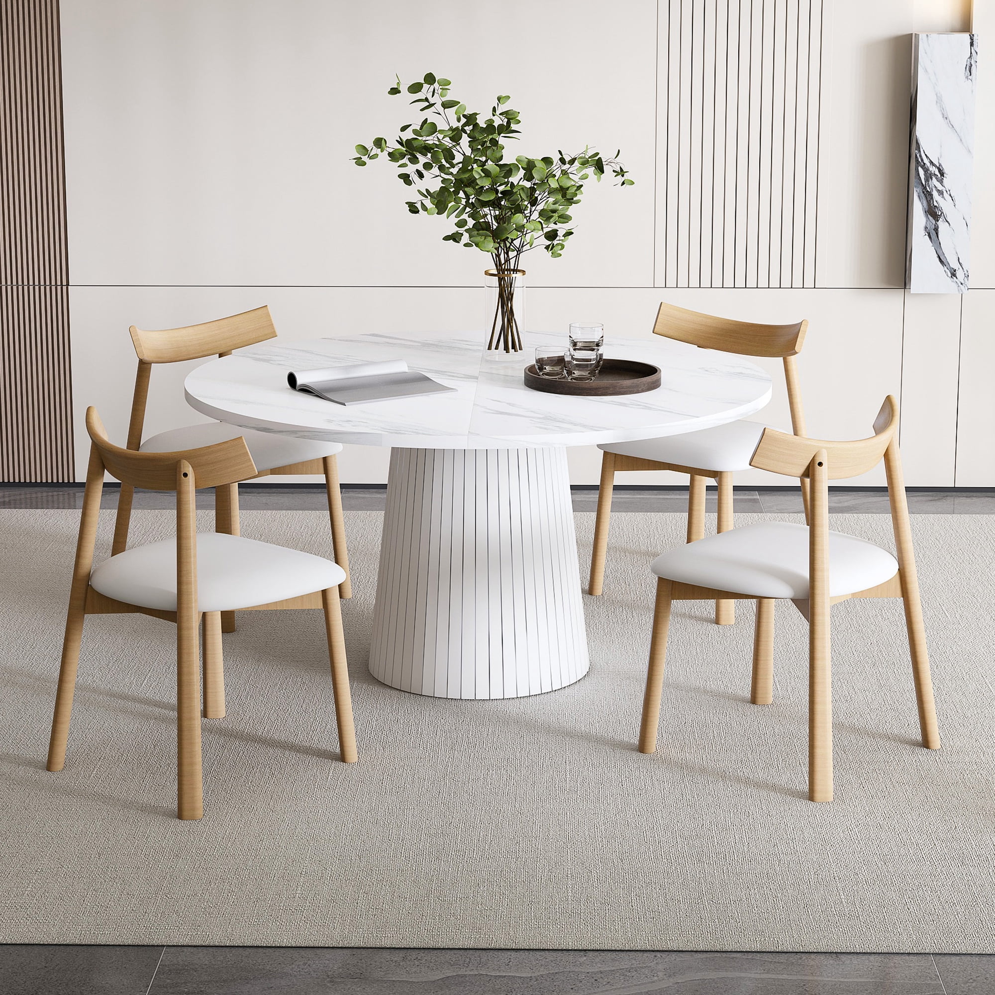 47 inch Round MDF Dining Table Set for 4, Modern Farmhouse Kitchen ...