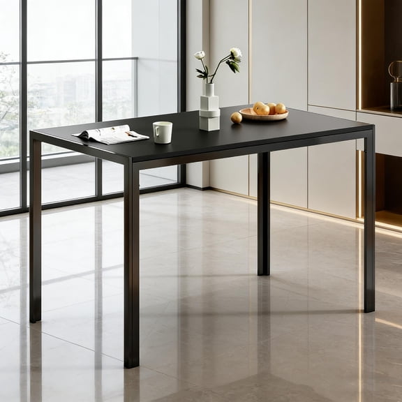 47-inch rectangular dining table, metal frame, suitable for 4-6 people, home industrial-style kitchen dining table